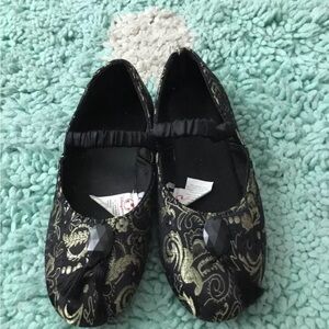 Disney FROZEN Anna Girls Ballet Shoe Gold Dress Costume 11/12 Kid Slipper Tassel